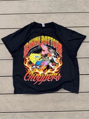 SpongeBob SquarePants Bikini Bottom Choppers Black T-Shirt Mens XL Biker Cartoon